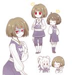  alternate_costume androgynous asriel_dreemurr blush blush_stickers brown_hair chara_(undertale) closed_eyes crazy_eyes crown eleanor_(ohmyeleanor) evil_smile frisk_(undertale) heart heart_necklace horns jewelry kneehighs knife long_sleeves looking_at_viewer monster_boy necklace puffy_long_sleeves puffy_sleeves red_eyes robe sash shaded_face shoes shorts simple_background smile spoilers sweatdrop undertale white_background 
