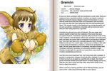  animal_ears blue_eyes blush brown_hair character_profile chrono_cross fur gremlin janice monster monster_girl original short_hair tail 