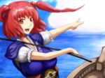  bad_id bad_pixiv_id boat coin hair_bobbles hair_ornament m55 onozuka_komachi open_mouth pointing red_eyes red_hair short_hair solo touhou two_side_up water watercraft 
