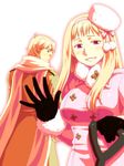  1girl axis_powers_hetalia bad_id bad_pixiv_id blonde_hair breasts coat dual_persona fur_hat fuzisu genderswap gloves hairband hat large_breasts long_hair looking_back purple_eyes russia_(hetalia) scarf shovel smile 