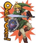  bad_id bad_pixiv_id blonde_hair blue_eyes gloves hat himeno_yuuma holding holding_sword holding_weapon left-handed link male_focus master_sword pointy_ears shield smile solo sword the_legend_of_zelda weapon 