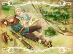  1girl bad_id bad_pixiv_id bandages barefoot blonde_hair cape closed_eyes copyright_request english grass kneeling lying mushroom on_back panties red_eyes short_hair sleeping sword tree underwear weapon zoff_(daria) 