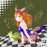 animal_ears ass barbara blue_eyes bunny_ears bunny_girl bunnysuit dragon_quest dragon_quest_vi earrings fishnet_pantyhose fishnets food fruit glass high_heels jewelry long_hair pantyhose pineapple plumsyrup ponytail red_hair shoes tail wrist_cuffs 