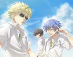  aogami_pierce blue_hair cigarette cloud day kamijou_touma multiple_boys school_uniform sky sunglasses to_aru_majutsu_no_index tsuchimikado_motoharu zoff_(daria) 
