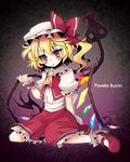  ascot blonde_hair blush bow character_name flandre_scarlet hat laevatein mary_janes moriwo open_mouth red_eyes shoes short_hair side_ponytail solo touhou wings 