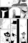  apron ascot broom close-up comic door face faceless flower greyscale hat kazami_yuuka kirisame_marisa monochrome multiple_girls plaid plaid_skirt plaid_vest skirt skirt_set slit_pupils sunflower touhou translated vest witch_hat yokochou 