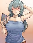  blush breasts camisole casual embarrassed glasses large_breasts long_hair older one_eye_closed red_eyes rozen_maiden silver_hair solo suigintou sweatdrop tsuda_nanafushi 