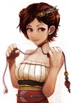  aoii_mikoko bad_id bad_pixiv_id bare_shoulders brown_eyes brown_hair choker hair_ornament lack short_hair simple_background smile snake solo wavy_hair zaregoto_series 