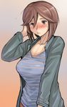  blush breasts brown_eyes brown_hair casual jacket large_breasts older rozen_maiden short_hair solo souseiseki sweat tsuda_nanafushi 