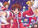  :d =_= air amasawa_ikumi antenna_hair bad_id bad_pixiv_id black_hair blonde_hair boots brown_eyes brown_hair chibi christmas clannad company_connection crossover dango_daikazoku dousei_(game) everyone furukawa_nagisa hair_ribbon hairband hisakawa_chin kamio_misuzu kanon key_(company) long_hair minase_manami moon_(game) multiple_girls nagamori_mizuka night oekaki one open_mouth orange_hair outstretched_arms ponytail red_eyes red_nose red_skirt reindeer ribbon santa_costume short_hair skirt smile snow spread_arms star sweatdrop tree tsukimiya_ayu wings 