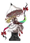  blonde_hair crossed_legs fan gap hat hat_ribbon kirisamemaru long_hair purple_eyes ribbon sitting solo touhou umbrella yakumo_yukari 