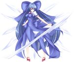  alternate_hairstyle bad_id bad_pixiv_id blue_hair bow cirno dress full_body hair_bow high_heels impossible_clothes impossible_dress large_bow long_hair mikan_(5555) older pigeon-toed ribbon shoes solo standing touhou transparent_background very_long_hair 