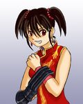  angry aone-aki brown_hair china_dress chinese_clothes claws dragon_quest dragon_quest_iii dress earrings fighter_(dq3) jewelry lowres red_eyes short_hair short_twintails twintails 