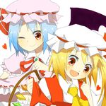  bad_id bad_pixiv_id bat_wings blonde_hair blue_hair flandre_scarlet hat multiple_girls orange_(bibiko) red_eyes remilia_scarlet siblings sisters touhou wings 