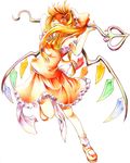  blonde_hair colored_pencil_(medium) flandre_scarlet hat laevatein long_hair myaaco side_ponytail solo touhou traditional_media wings yellow_eyes 