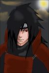  armor black_hair cloud forehead_protector long_hair male_focus maren_marmulla moonlight naruto naruto_(series) night red_eyes serious solo uchiha_madara 