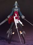  armband armor ascot bad_id bad_pixiv_id boots bow chain crown dual_wielding gloves hair_over_one_eye high_heels highres holding kirijou_mitsuru knee_boots long_hair mask monorino penthesilea persona persona_3 pleated_skirt rapier red_eyes red_hair school_uniform shadow shoes skirt standing sword wavy_hair weapon wind 