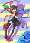  asymmetrical_wings black_hair black_legwear candy food houjuu_nue legs lollipop red_eyes shiroyuki_(hiroyuki_08) short_hair solo thighhighs touhou ufo wings zettai_ryouiki 