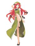  blue_eyes braid chinese_clothes hat hong_meiling iwamoto_zerogo leg_lift legs long_hair pose red_hair solo touhou twin_braids 