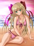 bad_id bad_pixiv_id beach bikini blonde_hair blush green_eyes long_hair mayoi_neko_overrun! orange_(meitoku) serizawa_fumino solo swimsuit 