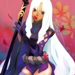  gecco_knight gloves heterochromia japanese_clothes katana katanagatari leaf long_hair maple_leaf solo sword togame weapon white_hair 