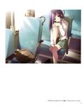  2007 blush highres kantoku long_hair original plaid plaid_skirt scan skirt sleepy solo train_interior 