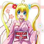  beads blonde_hair blue_eyes earrings flower japanese_clothes jewelry kimono long_hair mermaid_melody_pichi_pichi_pitch miru nanami_lucia solo twintails 