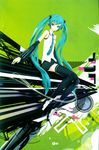  absurdres aqua_eyes aqua_hair detached_sleeves hatsune_miku highres legs long_hair necktie redjuice skirt smile solo thighhighs twintails very_long_hair vocaloid zettai_ryouiki 