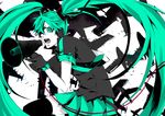  aqua_eyes aqua_hair bad_id bad_pixiv_id gloves hair_over_one_eye hatsune_miku headphones koi_wa_sensou_(vocaloid) koshian_(hishino) long_hair megaphone skirt solo thighhighs twintails very_long_hair vocaloid zettai_ryouiki 