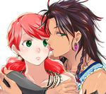  black_hair earrings final_fantasy final_fantasy_xiii green_eyes jewelry licking multiple_girls oerba_dia_vanille oerba_yun_fang red_hair ririclub short_twintails tongue twintails yuri 