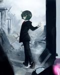  antennae evil_grin evil_smile fog formal green_eyes green_hair grin inishie_kumo jacket necktie pale_skin pant_suit pants ruins short_hair smile solo suit touhou walking wriggle_nightbug 