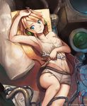  armpits bad_id bad_pixiv_id bandaid blonde_hair blue_eyes breasts briefs cable cradle-song face grey_briefs headphones karin_(cradle-song) lying on_back saimon_ma see-through short_hair small_breasts solo tank_top tools underwear wrench 