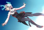  animal_ears black_legwear green_eyes hirschgeweih_antennas pantyhose sanya_v_litvyak satou_atsuki short_hair silver_hair skirt solo strike_witches tail world_witches_series 