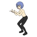  ayanami_rei blue_hair egashira_2:50 neon_genesis_evangelion pantyhose parody pointing sanpei3 short_hair solo topless white_background 