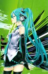  absurdres aqua_eyes aqua_hair elbow_gloves gloves hatsune_miku highres long_hair necktie profile redjuice skirt solo thighhighs twintails very_long_hair vocaloid zettai_ryouiki 