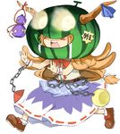  chain food fruit glowing glowing_eyes horns ibuki_suika long_hair ogawa_maiko orange_hair pun ribbon solo touhou watermelon 