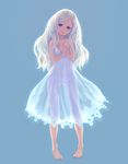  barefoot blonde_hair blue_eyes dress long_hair original panties see-through simple_background solo underwear weno 