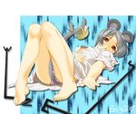  animal_ears bad_id bad_pixiv_id barefoot basket dress_shirt feet grey_hair libus lying mouse mouse_ears mouse_tail nazrin panties red_eyes shirt short_hair solo striped striped_panties tail toes touhou underwear 