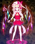  blonde_hair flandre_scarlet hat highres laevatein magic_circle oouso ponytail red_eyes short_hair side_ponytail solo thighhighs touhou wings 