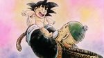  ^_^ artist_request basket black_hair child closed_eyes dragon_ball dragon_ball_(classic) grandpa_gohan happy hat holding japanese_clothes male_focus monkey_tail multiple_boys nude outstretched_arms screencap son_gokuu spiked_hair spread_arms tail white_hair younger 
