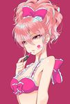  bow hair_bow idolmaster idolmaster_cinderella_girls jougasaki_mika lipstick lipstick_mark makeup ohlala pink_eyes pink_hair solo 