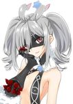  breasts cosplay drill_hair eyes_visible_through_hair fur_trim gauntlets horns idolmaster idolmaster_cinderella_girls kanzaki_ranko long_hair looking_at_viewer mask red_eyes sekai_seifuku:_bouryaku_no_zvezda silver_hair small_breasts solo star twin_drills twintails upper_body venera-sama venera-sama_(cosplay) yuuri_(sinjitu-no-yukue) 