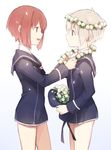 bad_id bad_twitter_id blonde_hair blue_eyes bottomless brown_eyes flower flower_necklace from_side hair_flower hair_ornament hat hat_basket hat_removed head_wreath headwear_removed holding holding_hat jewelry kantai_collection long_sleeves military military_uniform multiple_girls nakahara_(mu_tation) necklace no_hat no_headwear profile putting_on_jewelry sailor_collar sailor_hat short_hair uniform z1_leberecht_maass_(kantai_collection) z3_max_schultz_(kantai_collection) 