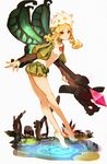  bare_legs blonde_hair bow_(weapon) braid butterfly_wings crossbow fairy flower flying hair_flower hair_ornament highres holding holding_weapon long_hair mercedes odin_sphere pink_eyes pointy_ears puffy_sleeves shoes simple_background so-bin solo twin_braids unitard water weapon white_background white_footwear wings 