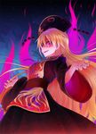 aozora_market blonde_hair chinese_clothes crazy_eyes crazy_smile hat junko_(touhou) long_hair open_mouth red_eyes solo tabard tail touhou wide_sleeves 