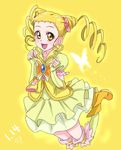  blonde_hair brooch bug butterfly butterfly_earrings chocokin cure_lemonade double_bun drill_hair fingerless_gloves full_body gloves insect jewelry jumping kasugano_urara_(yes!_precure_5) long_hair looking_at_viewer magical_girl precure shoes signature skirt smile solo thighhighs twin_drills yellow yellow_background yellow_eyes yellow_footwear yellow_legwear yellow_skirt yes!_precure_5 yes!_precure_5_gogo! zettai_ryouiki 