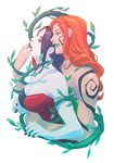  2girls batman_(series) breasts cleavage dc_comics harley_quinn hug hug_from_behind kathryn_layno multiple_girls nail_polish orange_hair pale_skin poison_ivy two-tone_hair vines yuri 