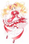  :d alternate_eye_color asahina_mirai ayumaru_(art_of_life) blonde_hair blue_eyes bow choker cure_miracle earrings frilled_skirt frills full_body gloves hair_bow hat heart heart_earrings highres jewelry long_hair looking_at_viewer magical_girl mahou_girls_precure! mini_hat mini_witch_hat open_mouth pink_hat precure red_bow red_footwear ruby_style shoes skirt smile solo striped striped_bow thighhighs twintails white_background white_gloves white_legwear witch_hat 