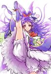  bloomers bow chocokin cure_magical gloves hair_bow izayoi_liko kicking long_hair looking_at_viewer magical_girl mahou_girls_precure! precure purple_eyes purple_hair red_bow smile solo underwear upskirt white_background 