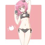  armpits atair bell bell_choker black_bra bra cat_cutout cat_ear_panties cat_lingerie cellphone choker cleavage_cutout hinamori_amu jingle_bell meme_attire navel panties phone pink_hair shugo_chara! side-tie_panties smartphone solo stomach thigh_gap underwear underwear_only 